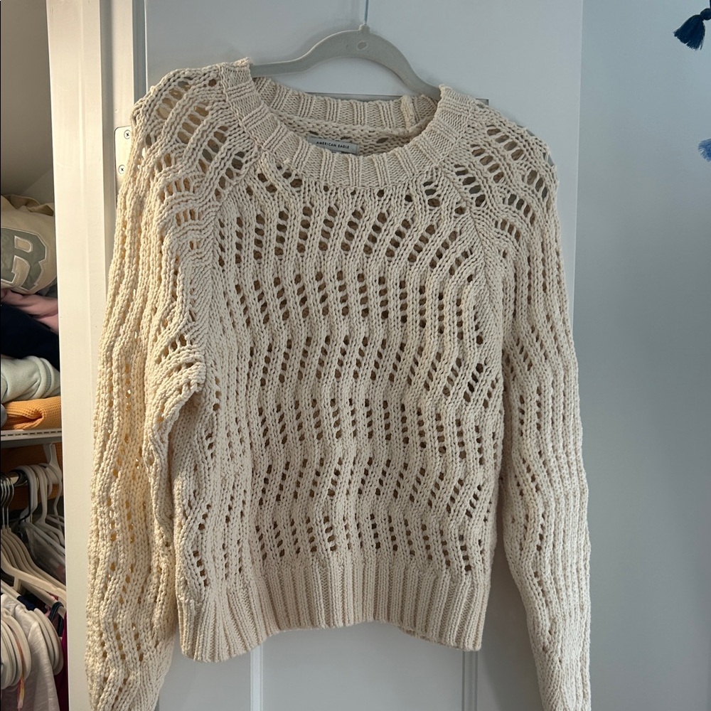 American Eagle By Payless Cream Open-Knit Sweater